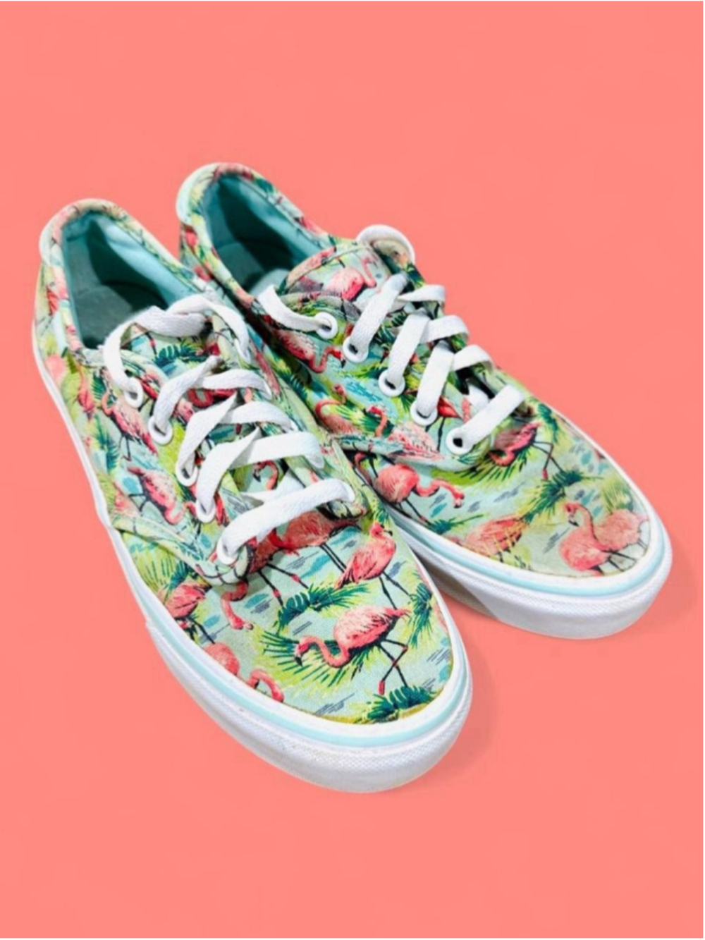 Vans Women’s 7.5 Flamingo Tropical Print Canvas Sneakers Pink Green